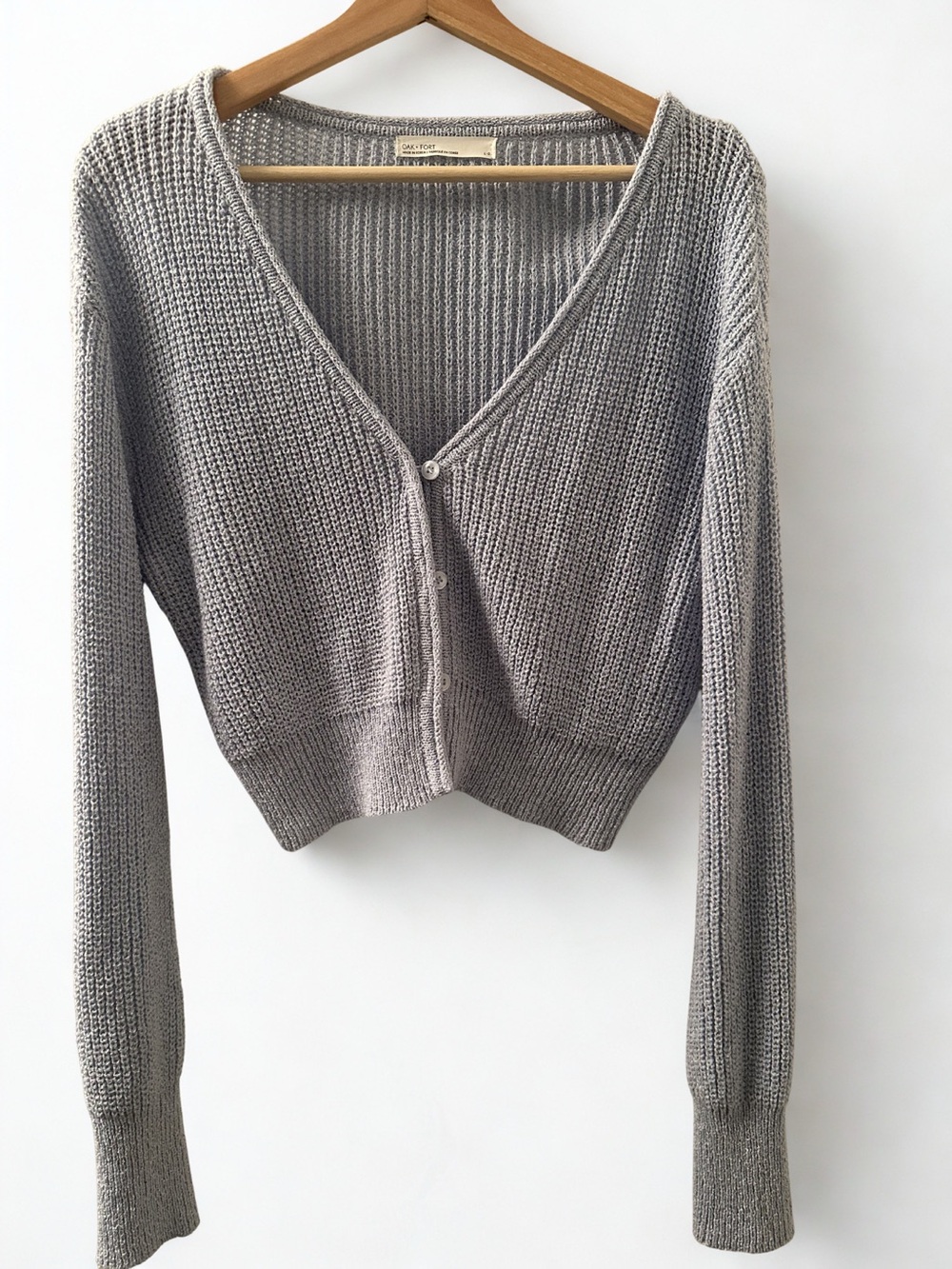 OAK + FORT Sky Blue Ribbed Button-Front Cropped Cardigan
